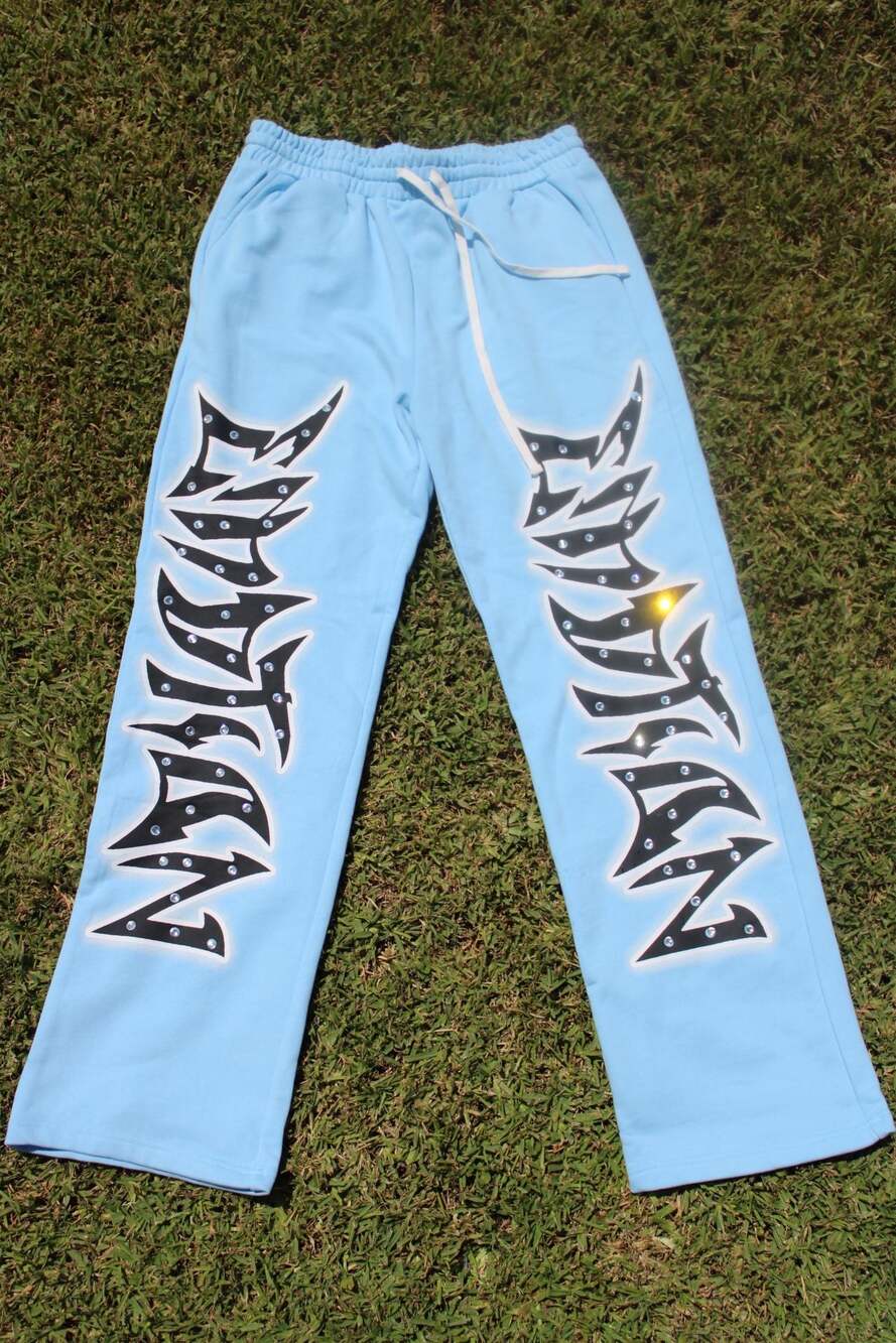 Mixed Emotion Blue Graffiti Rhinestone Pants